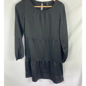 NWT Halogen Satin Tiered Long Sleeve Black Dress Size XXS